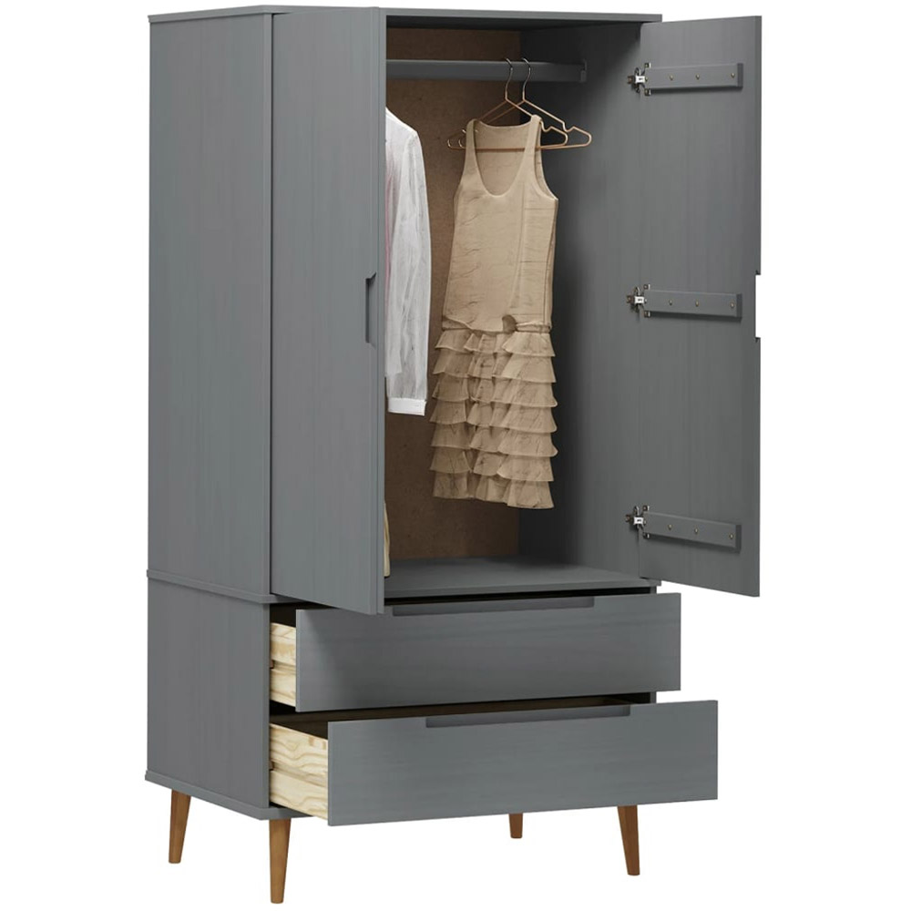 vidaXL Molde 2 Door 2 Drawer Grey Solid Wood Pine Wardrobe Image 3