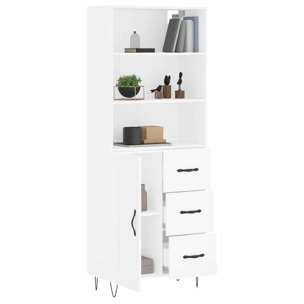 vidaXL Single Door 3 Drawer 3 Shelf White Highboard Image 3