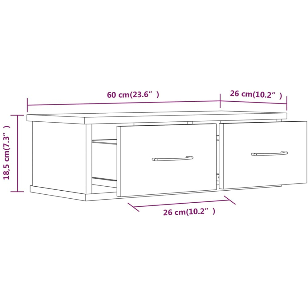 vidaXL 2 Drawer Smoked Oak Wall Cabinet Image 7