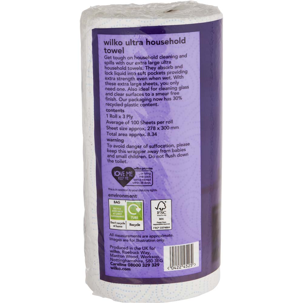 Wilko Extra Large Ultra Household Towel 1 Roll 3 Ply Case of 12 Image 3