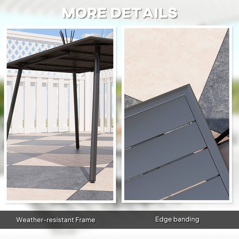 Outsunny 6 Seater Slate Top Steel Garden Dining Table Black Image 6