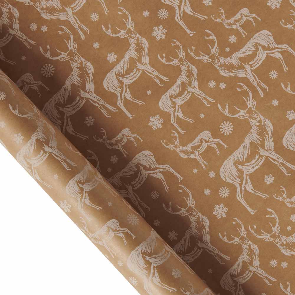 Wilko Christmas Roll Wrapping Paper Kraft Stag 4m Image 2