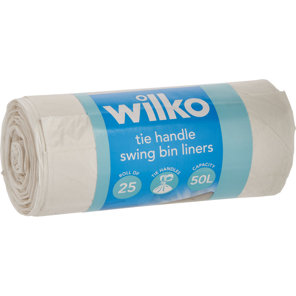 Wilko Tie Handle Swing Bin Liners Plastic White 50L 25 Pack Image 2