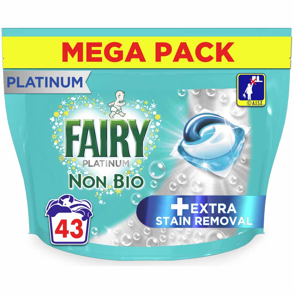 Fairy Platinum +Stain Remover Non Bio Pods Washing Liquid Capsules for Sensitive Skin 43 Wash Image 1