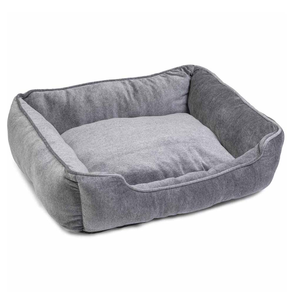 House Of Paws Grey Velvet Square Dog Bed Large Image 1