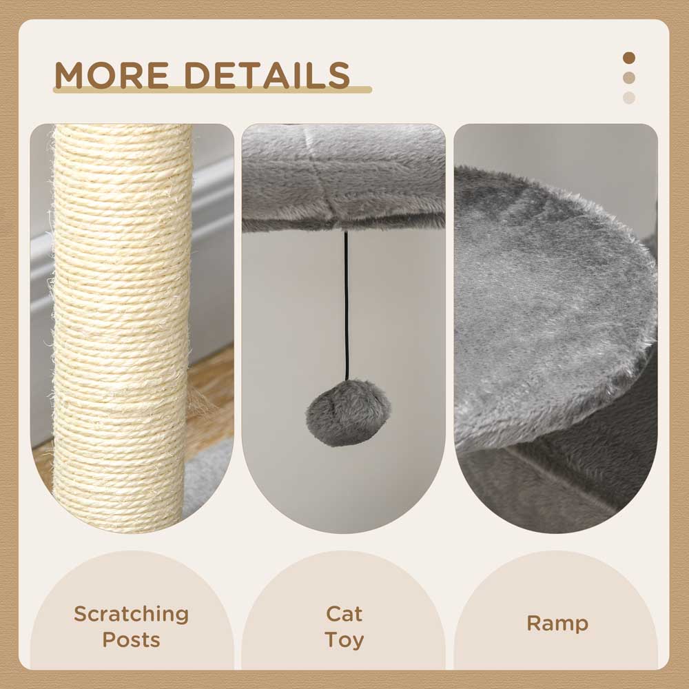 PawHut Cat Tree Tower for Indoor Cats with Scratching Post, House, Toy, Grey Image 7