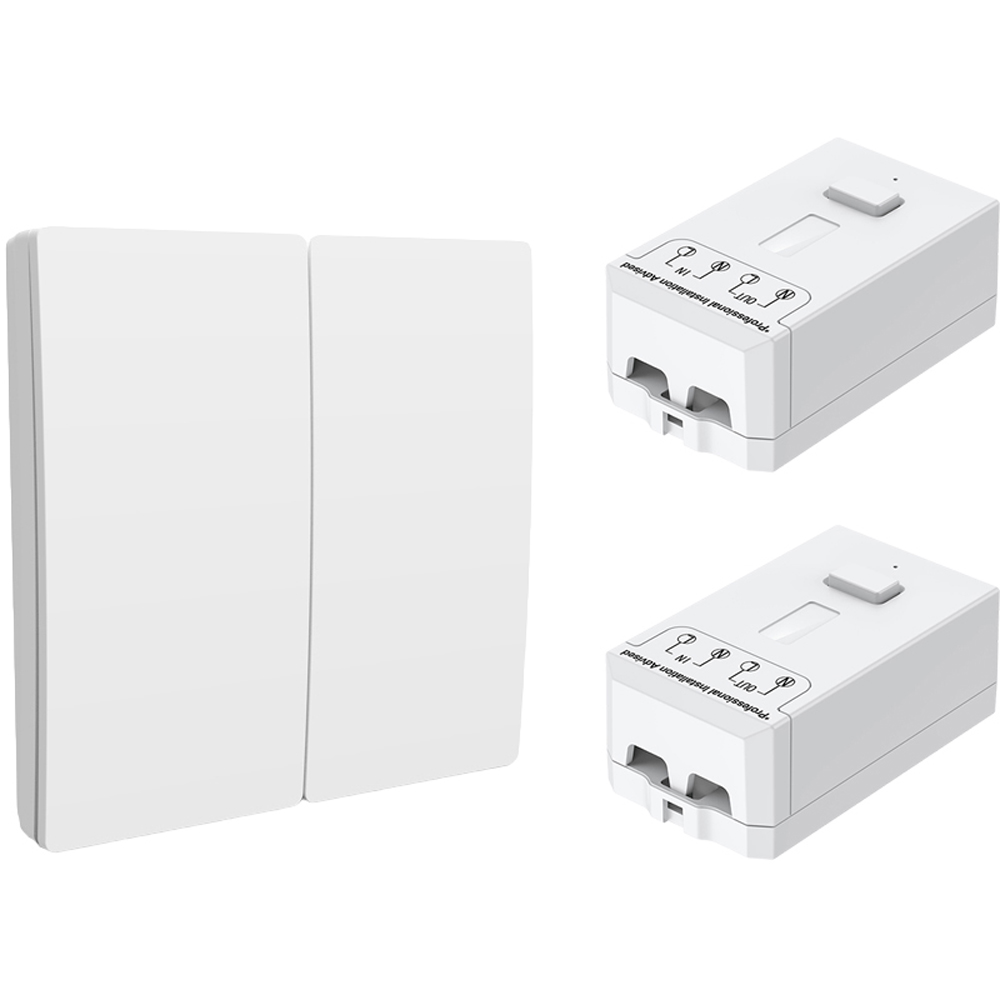 ENER-J ECO 2 Gang White Wireless Kinetic Switch and 2 500W RF Receiver Kit Image 1