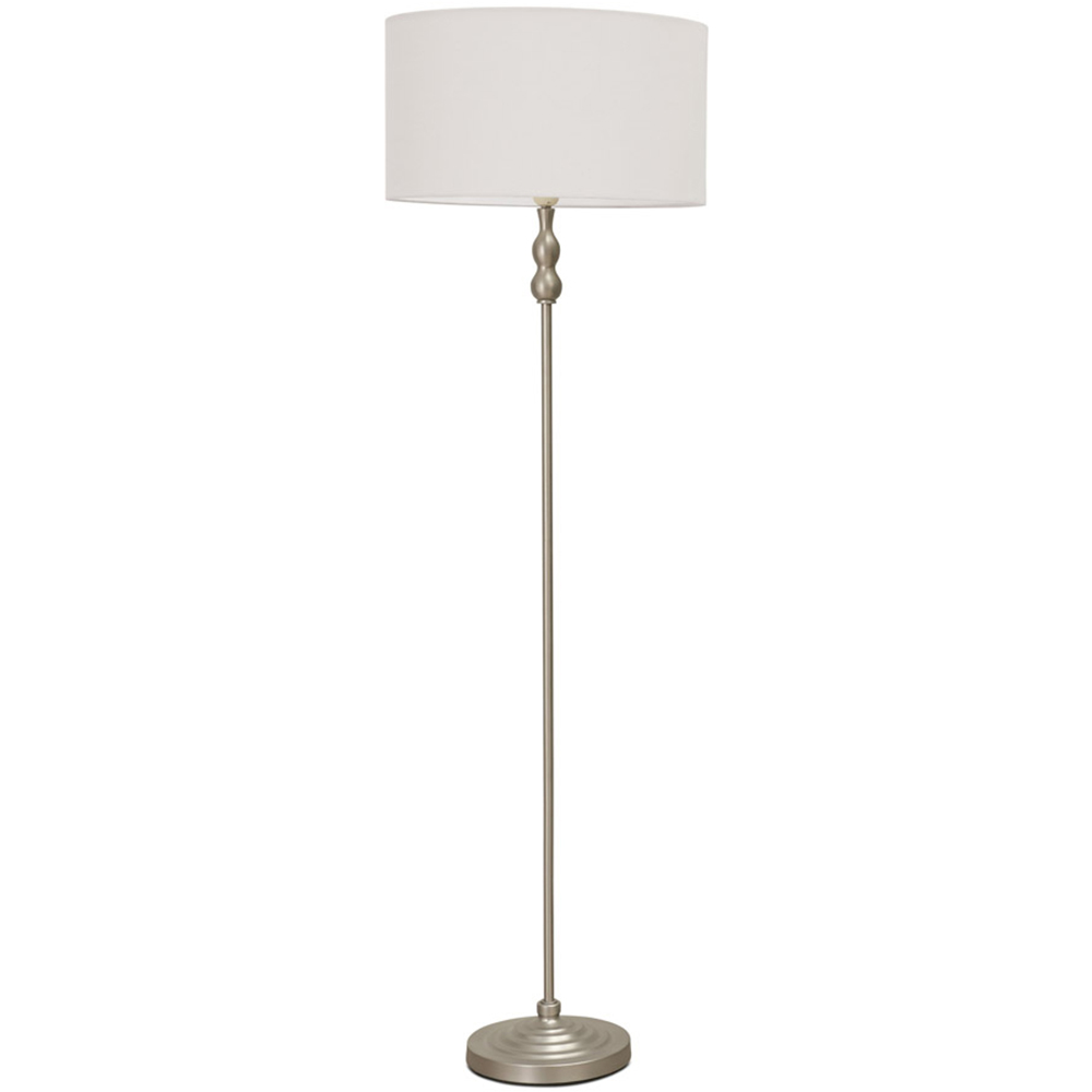 ValueLights Maggie White Shade Brushed Chrome Candlestick LED Floor Lamp Image 1
