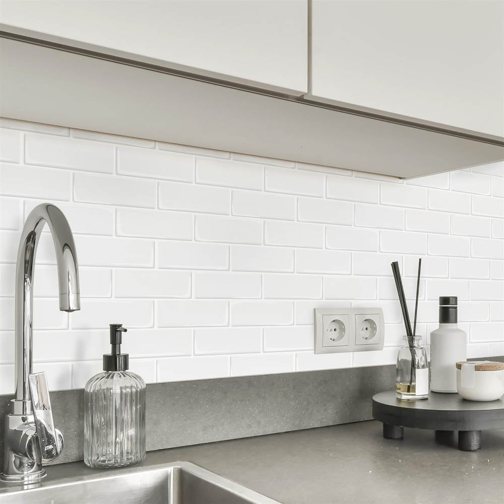 Walplus Pure White Metro Subway 3D Tile Sticker 20 Pack Image 4