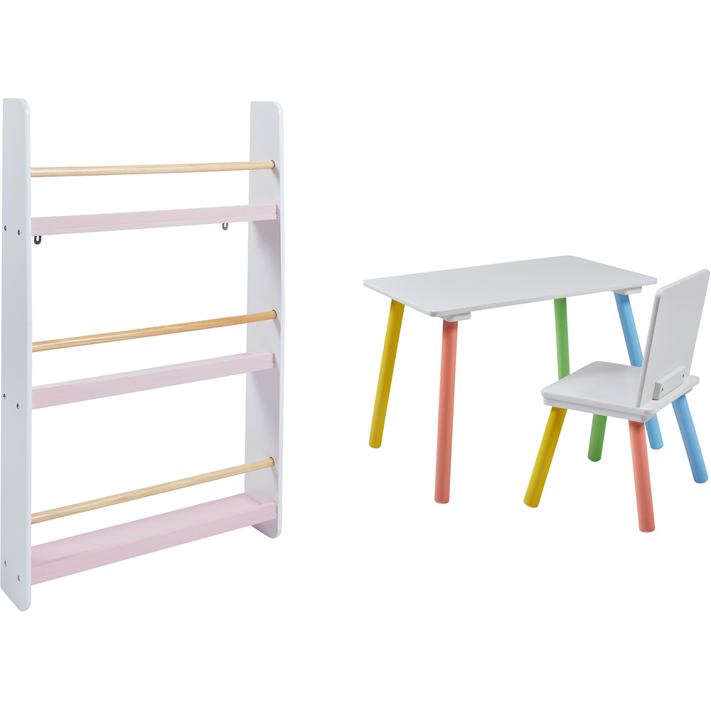 Liberty House Toys Rainbow Table and Chair with Pink Bookshelf Set Image 2