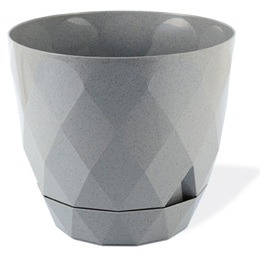 Diamond Textured Round Plant Pot with Removable Drip Tray Grey 22cm Image