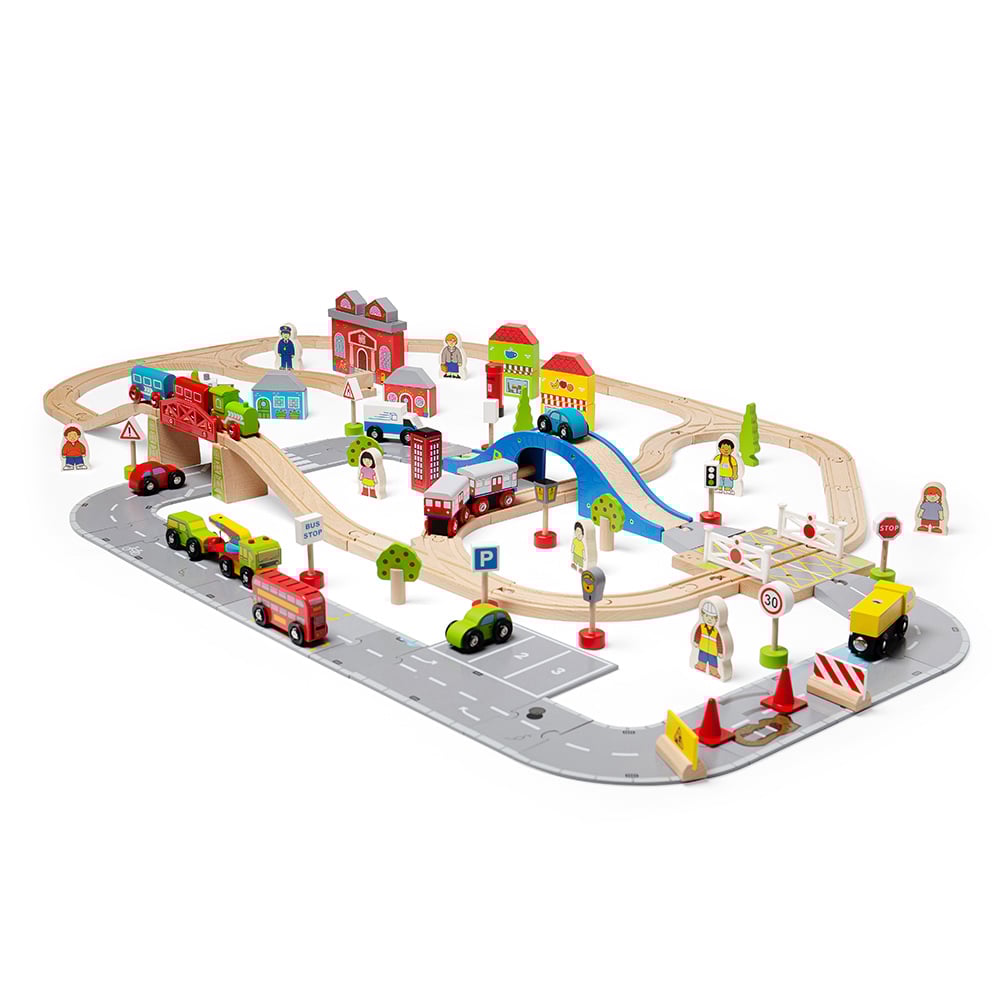 BigJigs Toys Rail City Road and Railway Set Image 1