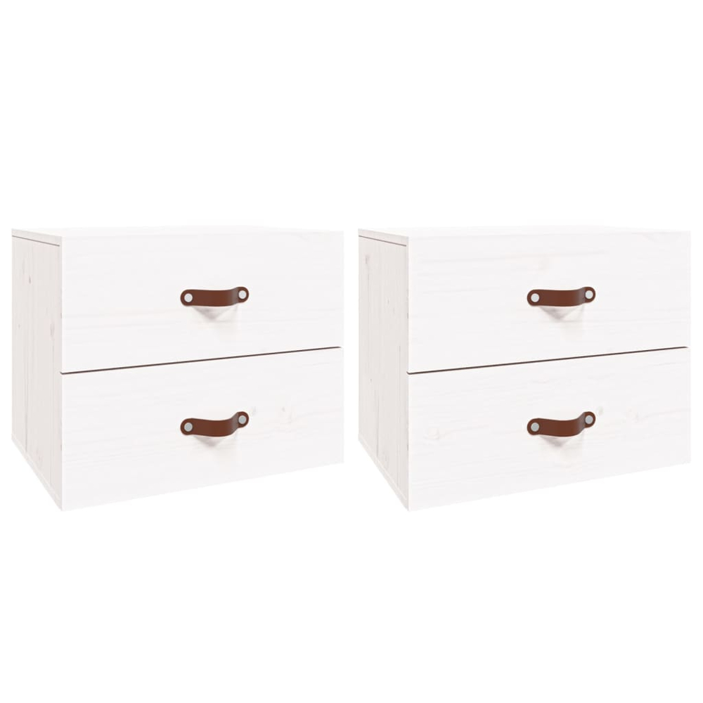 vidaXL 2 Drawer White Wall Mounted Bedside Cabinet Set of 2 Image 2