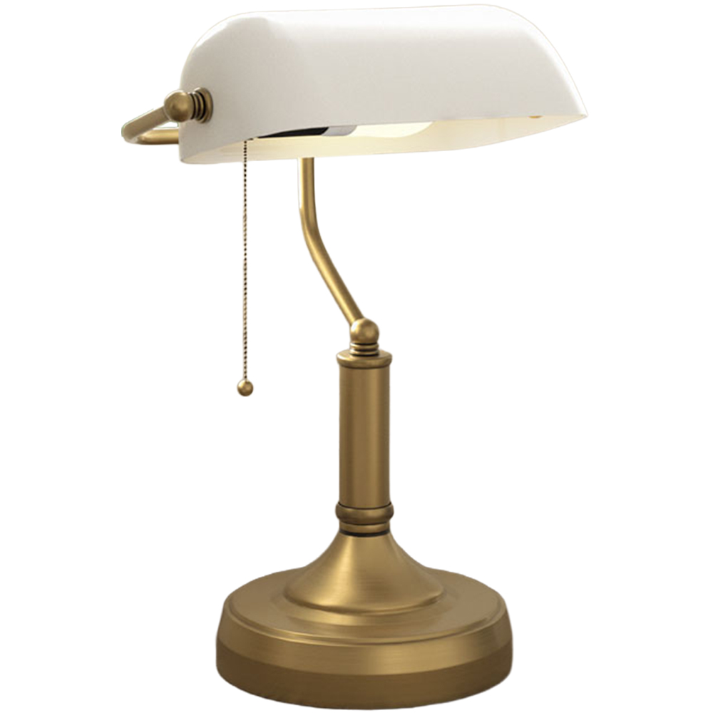 Portland White and Antique Bronze Banker's Table Lamp Image 1
