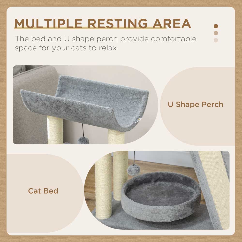 PawHut Grey Cat Tree Kitten Tower with Scratching Post Image 4