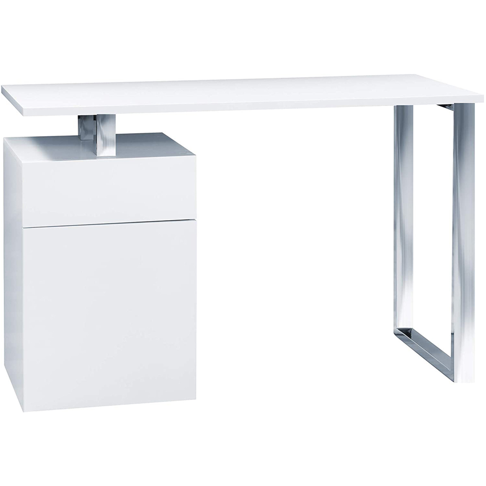 Centurion Supports Calista Single Door Single Drawer Computer Desk Gloss White and Brushed Steel Image 4