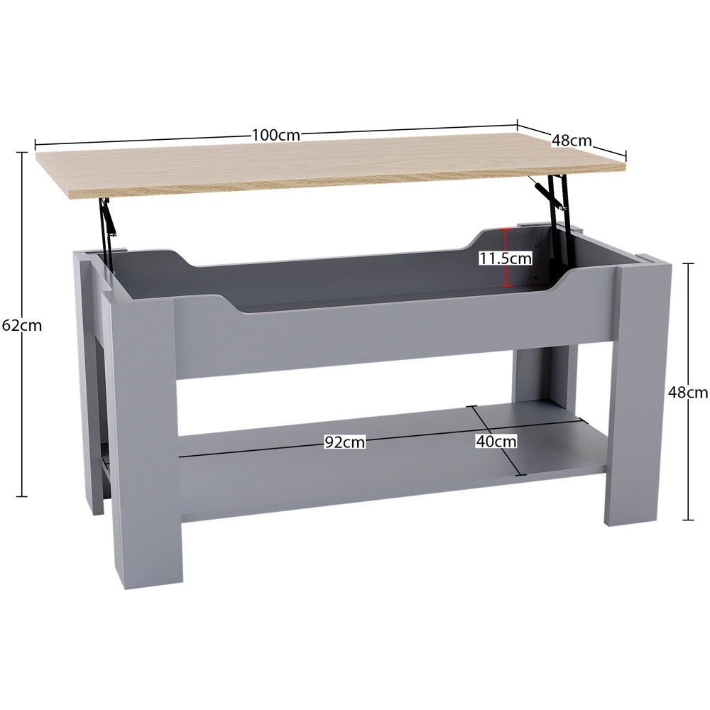 Vida Designs Oak and Grey Lift Up Coffee Table Image 9