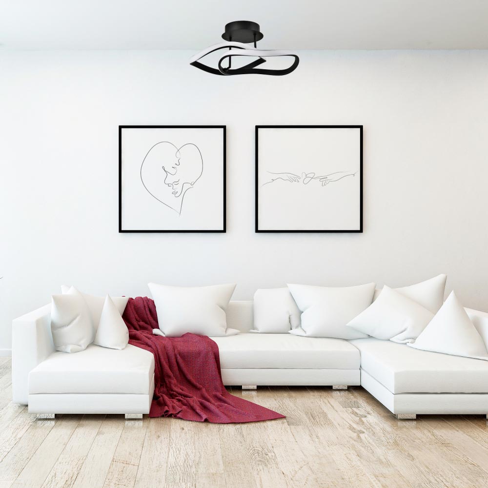 Happy Homewares Matt Black Sand LED Ceiling Light with Curving Oval Metal Heads Image 2