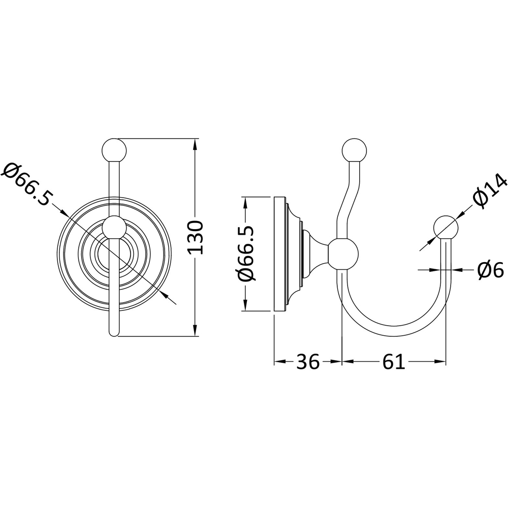 nuie Ceramics Accessories Chrome Double Robe Hook Image 2