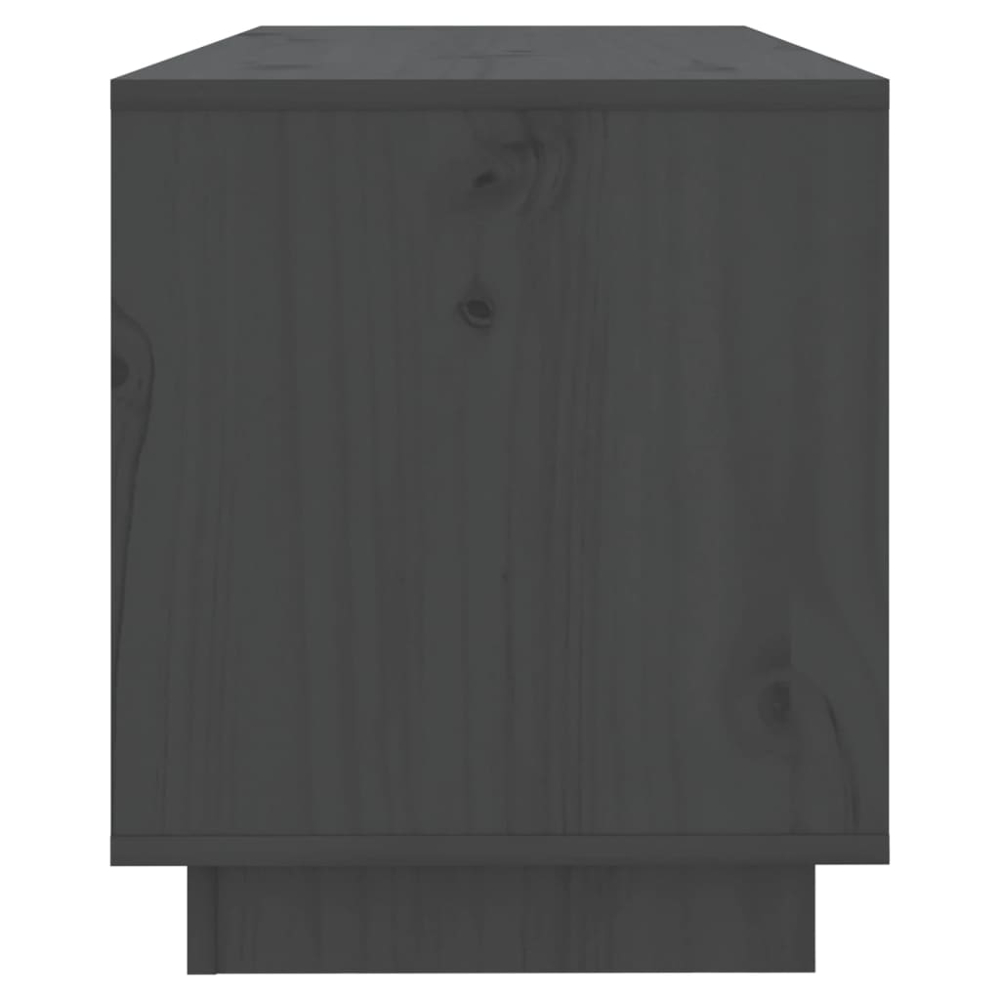 vidaXL 2 Drawer Single Shelf Grey Solid Pine Wood TV Cabinet Image 4