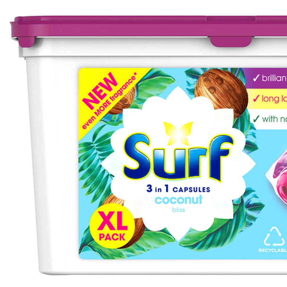 Surf 3 in 1 Coconut Bliss Laundry Washing Capsules 45 Washes Case of 3 Image 4