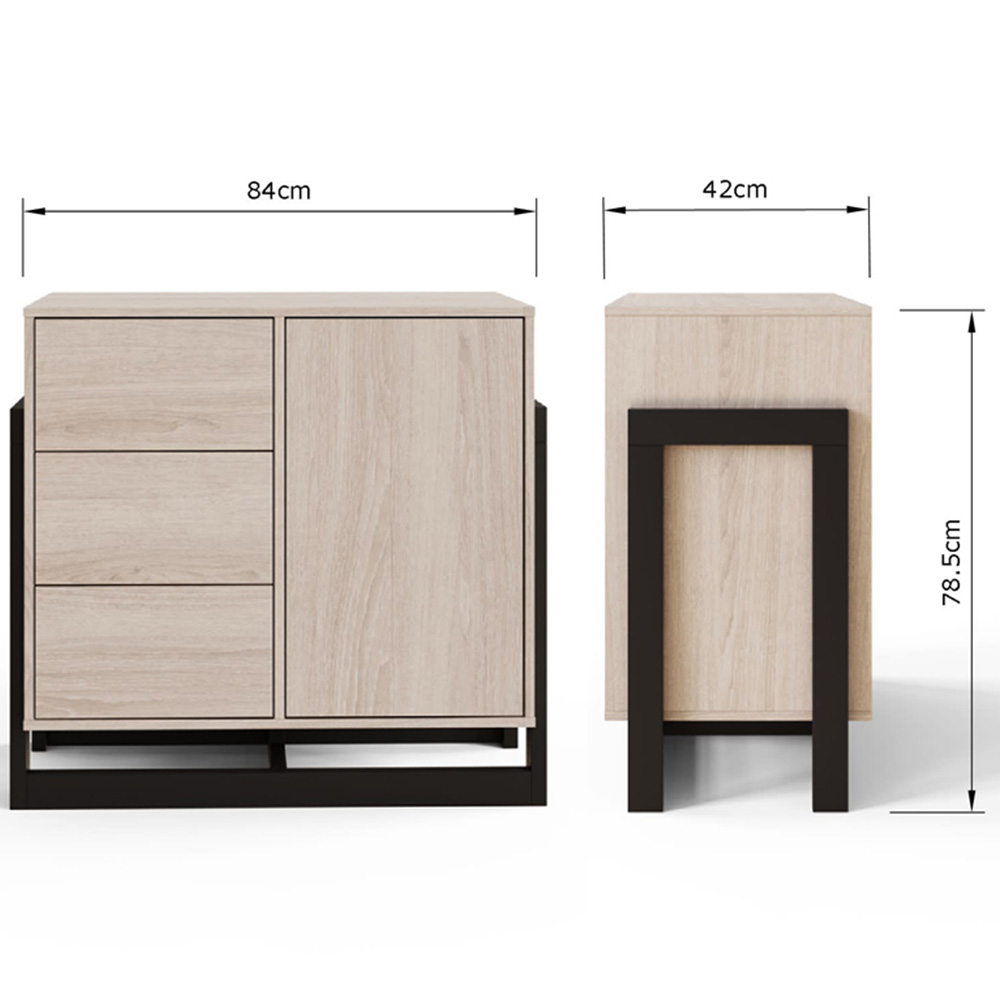 GFW Taite Single Door 3 Drawer Oak Sideboard Image 9