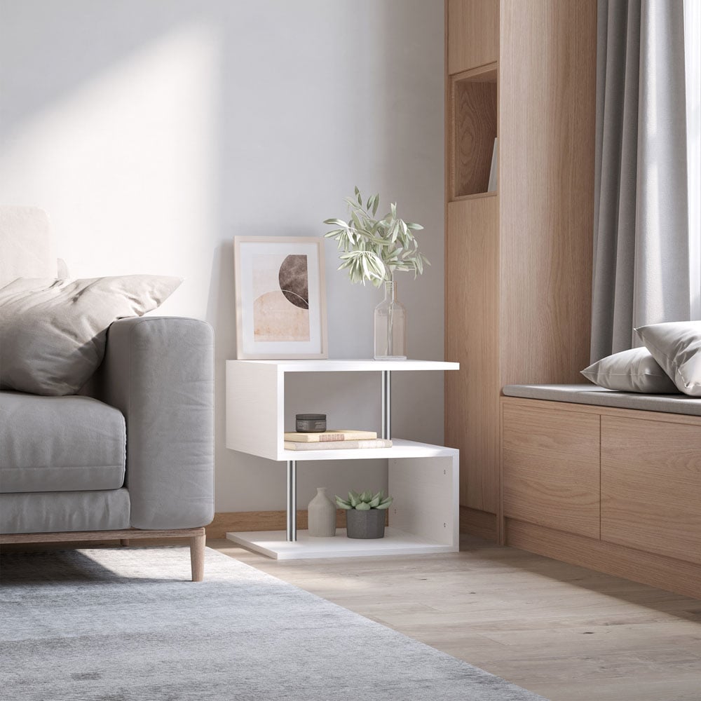 Portland 2 Shelf White S Shape Side Table Image 5