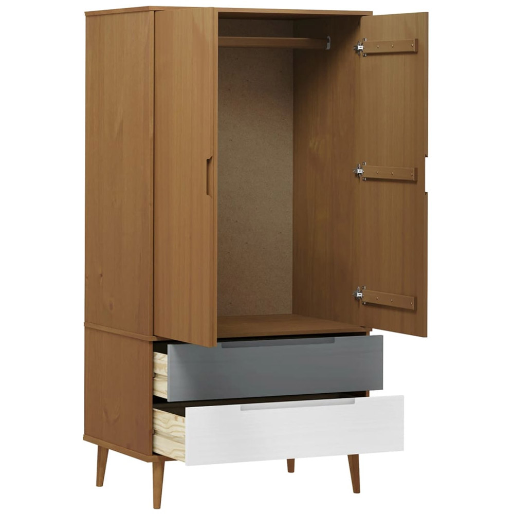 vidaXL Molde 2 Door 2 Drawer Brown Solid Wood Pine Wardrobe Image 5