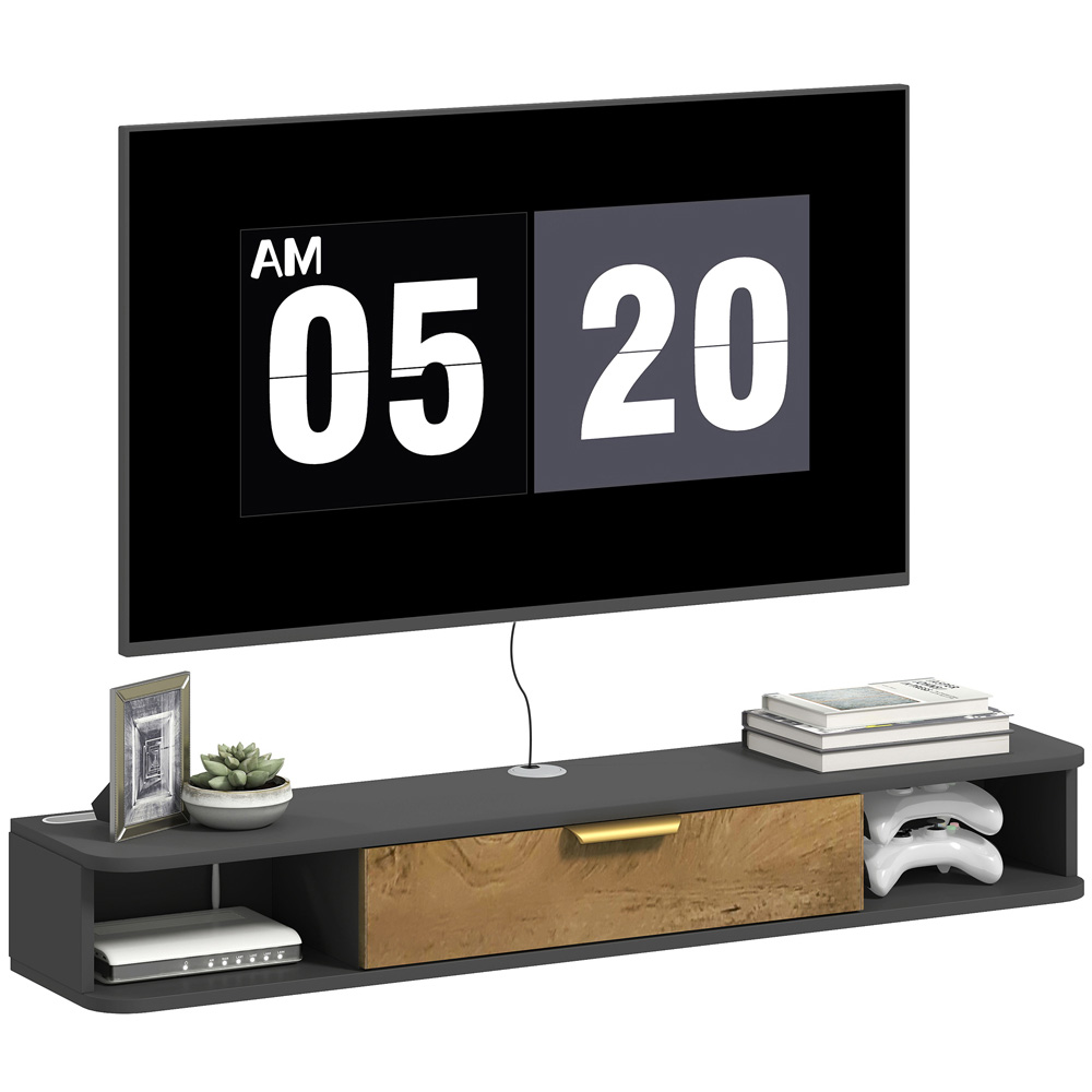 HOMCOM Single Door 2 Shelf Grey Floating TV Unit with Storage Image 2