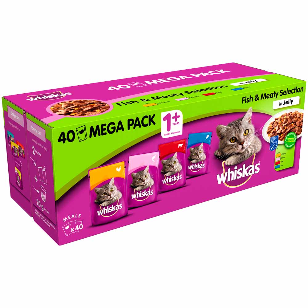 Whiskas Adult Wet Cat Food Pouches Fish & Meat in Jelly Mega Pack 40 x 100g Image 2