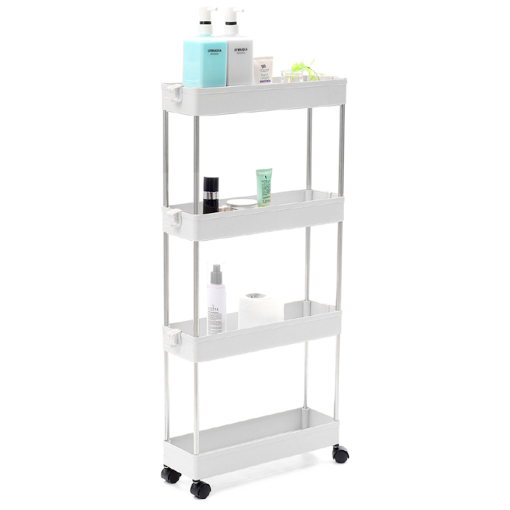 Living and Home 4-Tier White Slim Standing Corner Plastic Storage Shelf Image 5