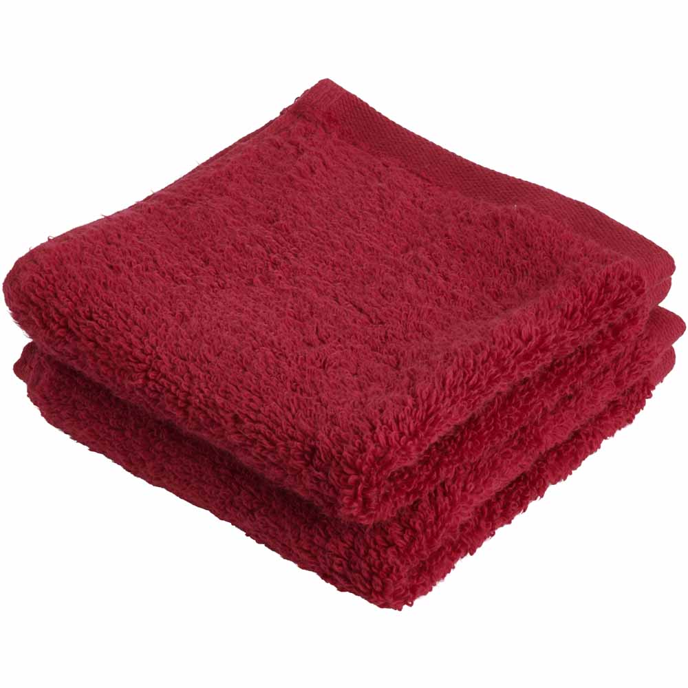 Wilko Supersoft Persian Red Face Cloths 2pk Image 1