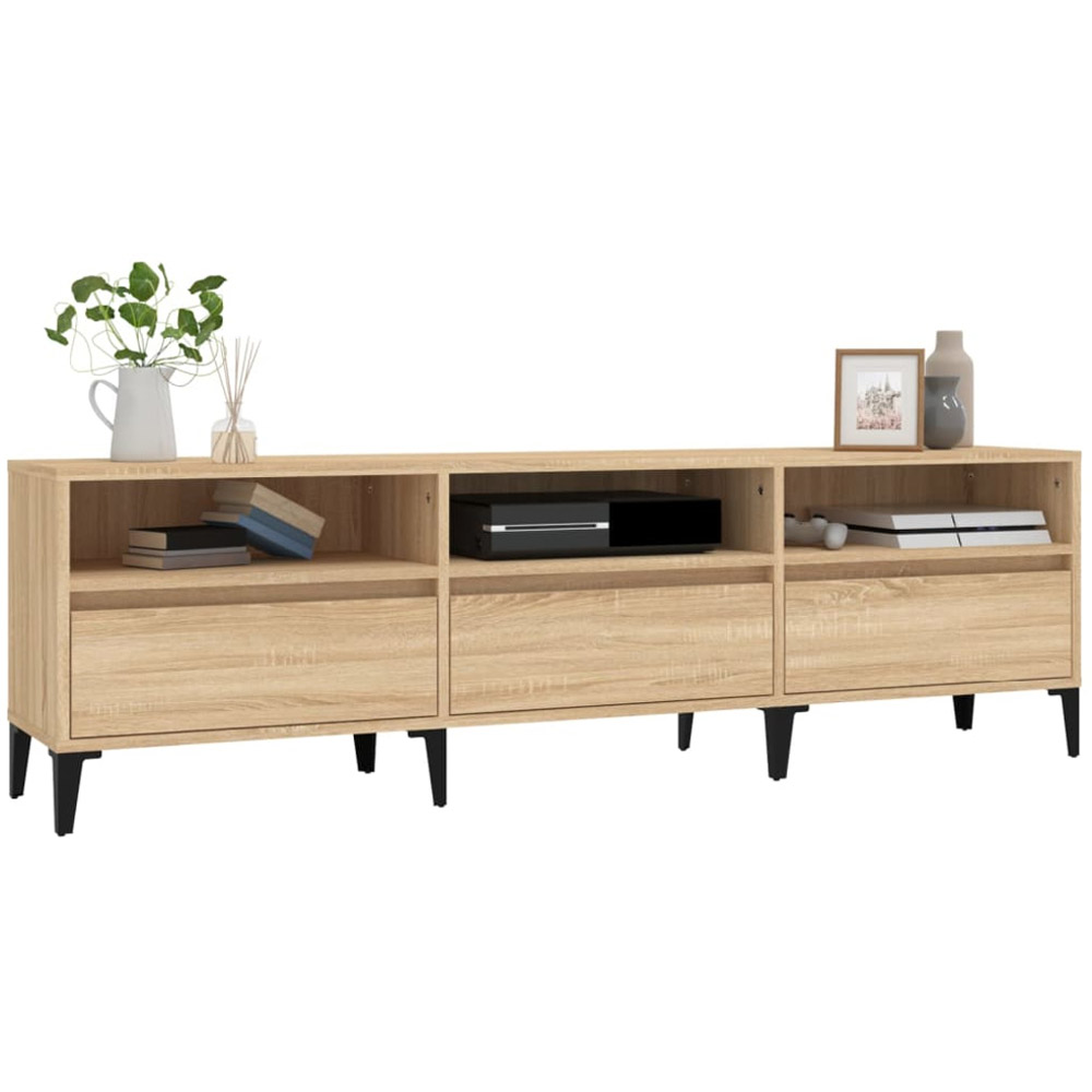 vidaXL 3 Drawer 3 Open Shelf Sonoma Oak TV Cabinet with Black Legs Image 4