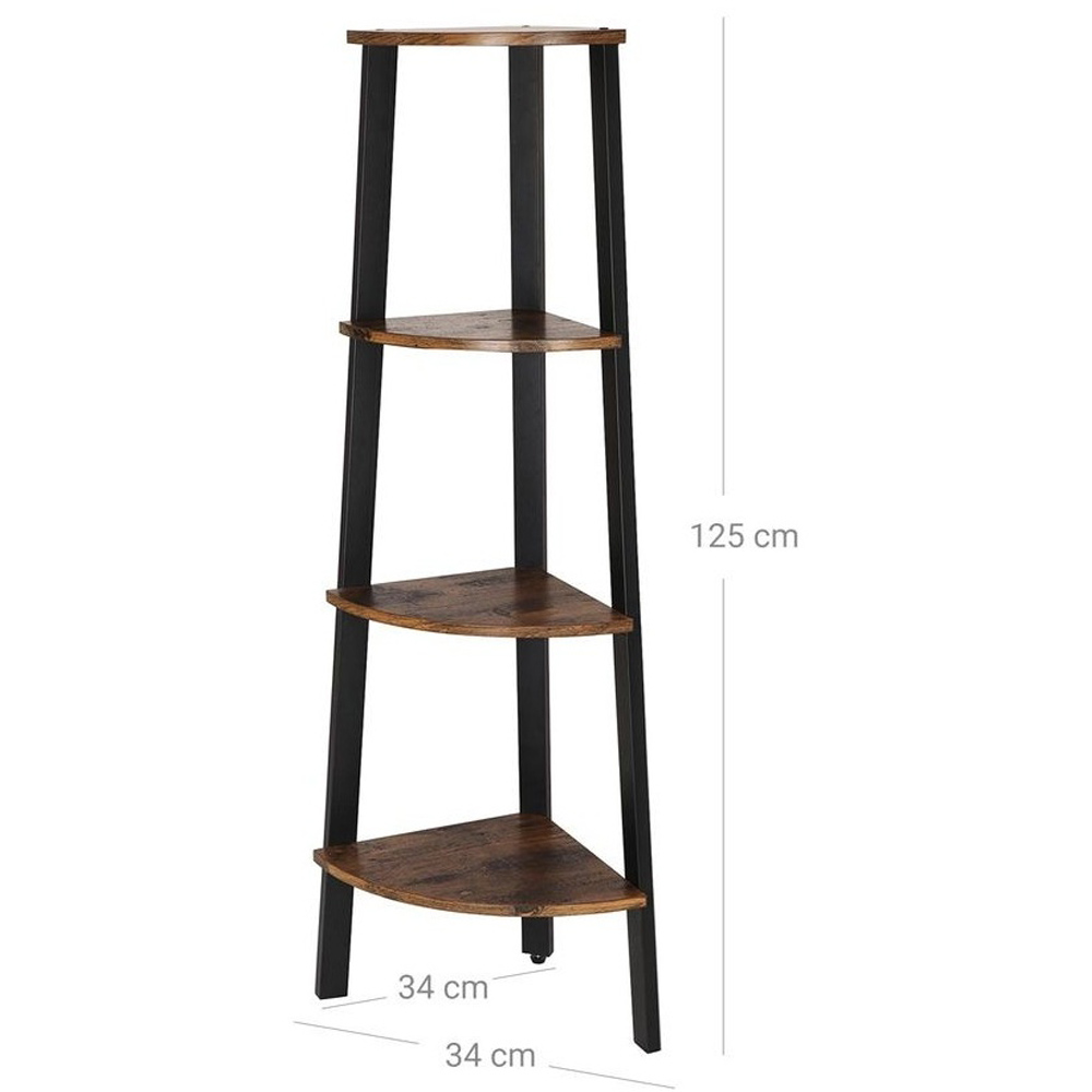Modcraft 4 Shelf Rustic Brown Industrial Style Corner Bookshelf Image 6