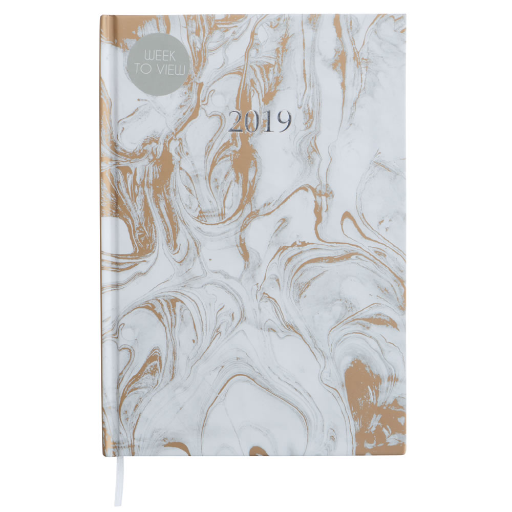 Wilko A5 Week To View Diary - Marble Image 1