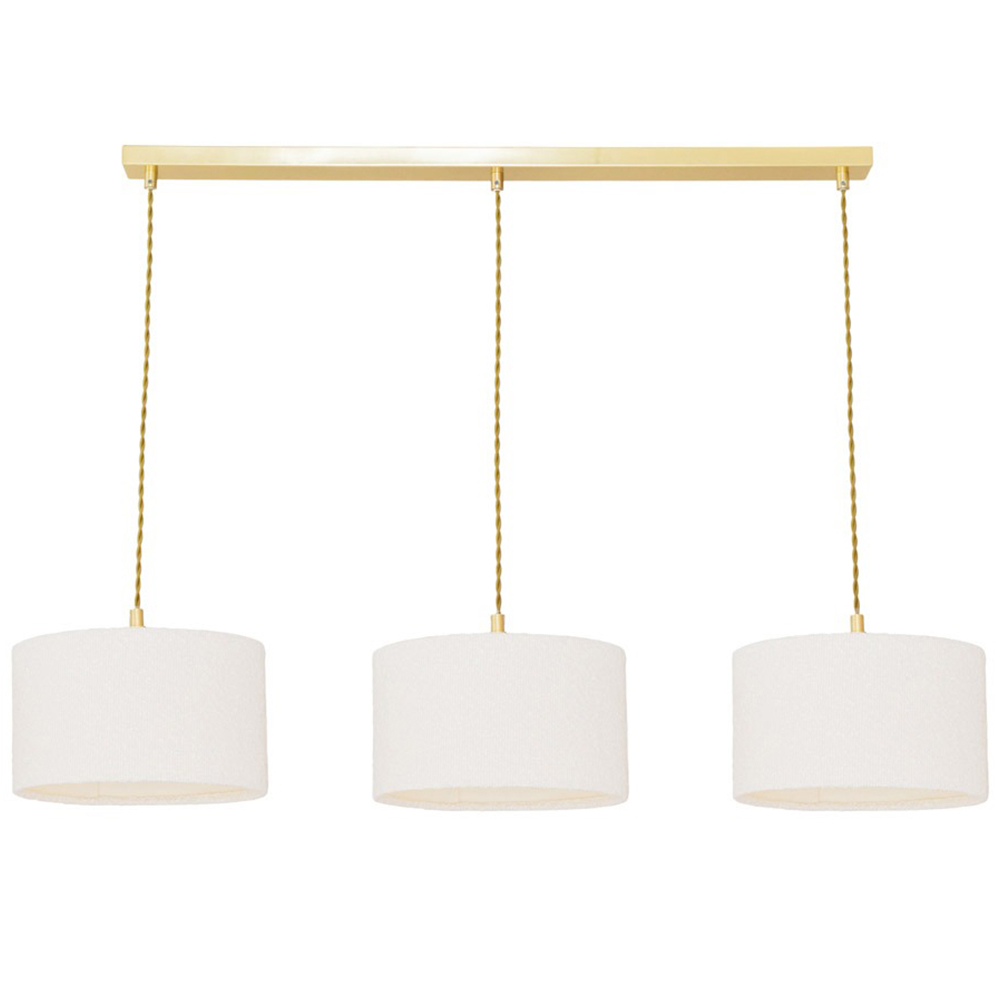 ValueLights Reni Cream Boucle Drum Shade 3 Drop Bar Gold Diner LED Ceiling Light Image 1