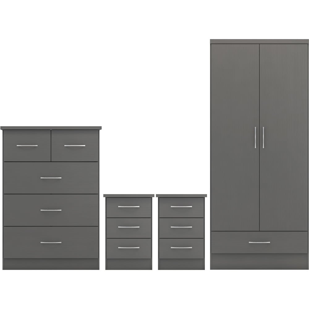 Seconique Nevada 3D Effect Grey 4 Piece Bedroom Furniture Set Image 2