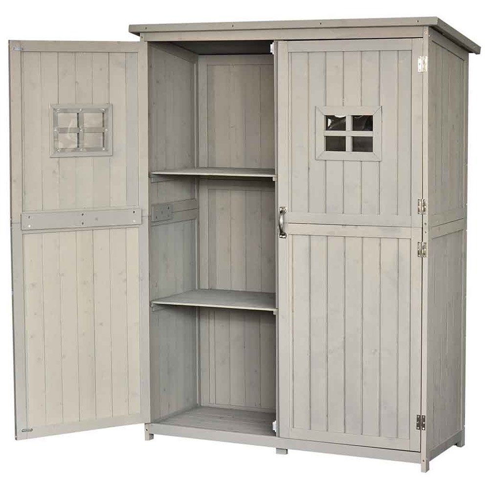 Outsunny 4.8 x 1.6ft Grey Double Door Tool Shed Image 3