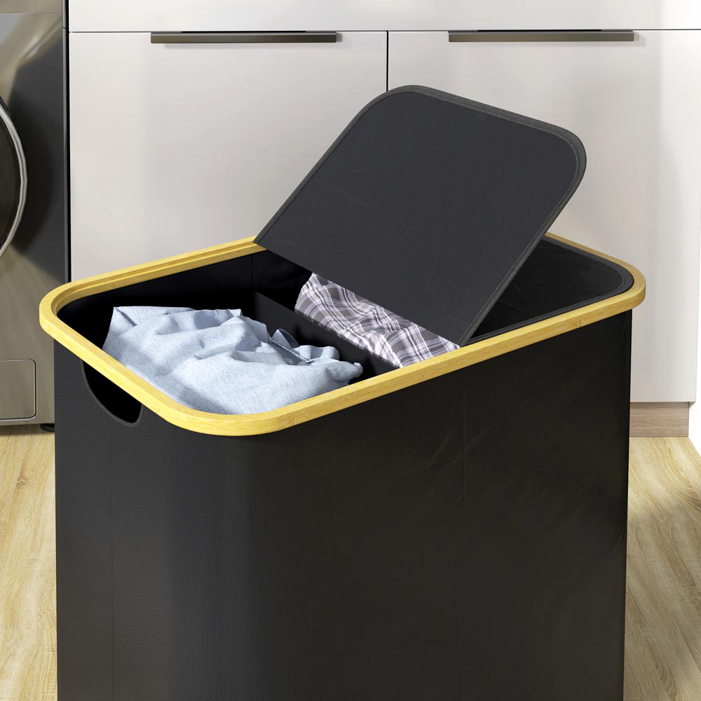 HOMCOM Black Collapsible Laundry Hamper 80L Image 3
