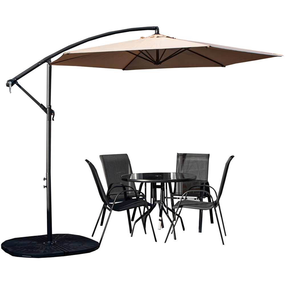 Samuel Alexander 4 Person Round Glass Top Garden Dining Set with Beige Banana Parasol Image 2