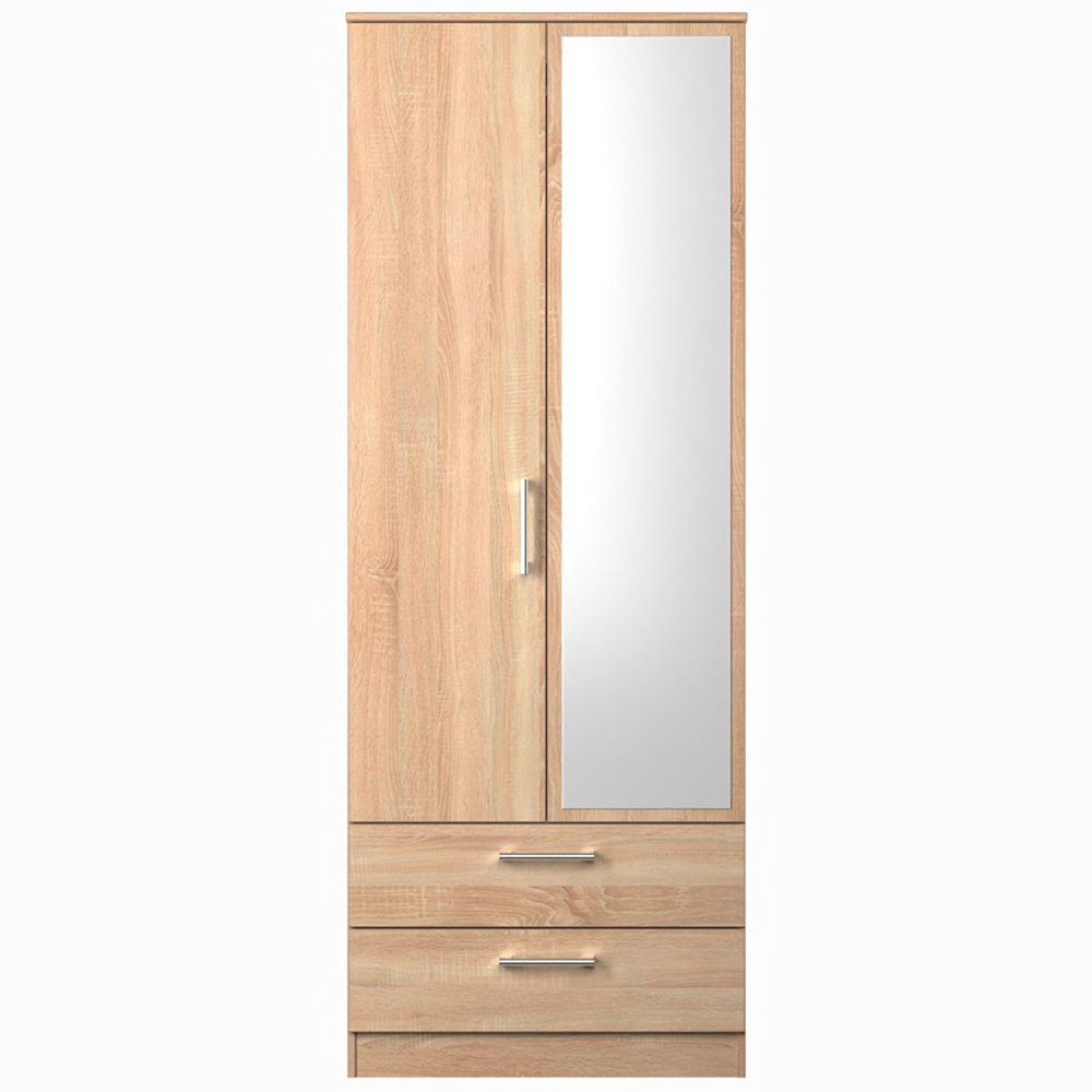 Crowndale Devon 2 Door 2 Drawer Bardolino Oak Wardrobe with Mirror Door Ready Assembled Image 3