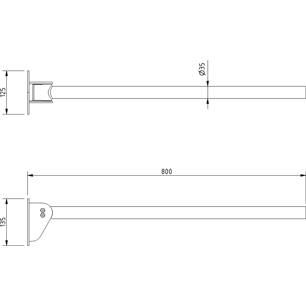 Fitzroy of London Contemporary Satin Stainless Steel Exposed Fixing Single Arm Friction Rail Image 3