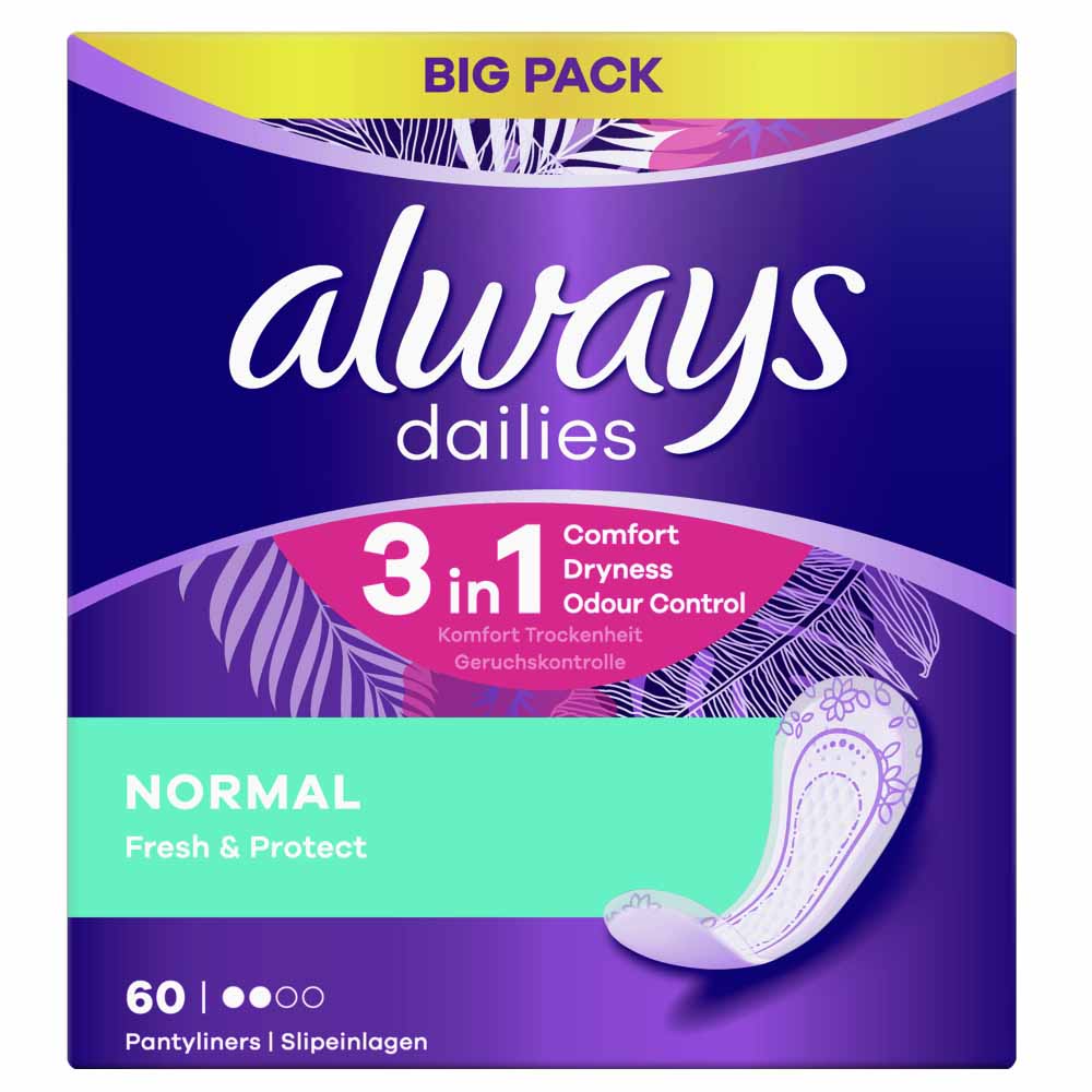 Always Dailies Fresh and Protect Normal Panty Liners 60 Pack Image 1