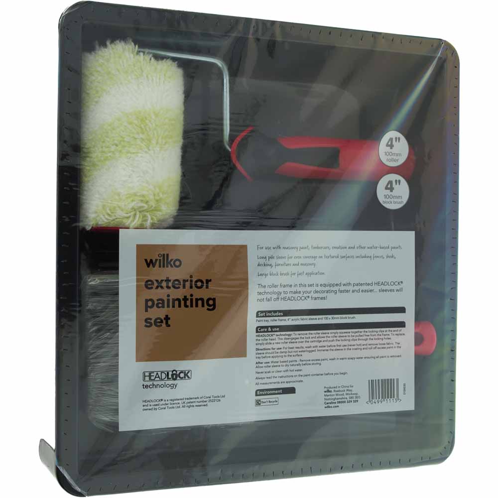 Wilko Small Exterior Paint Rollers and Brush 4 Piece Tray Kit Wilko