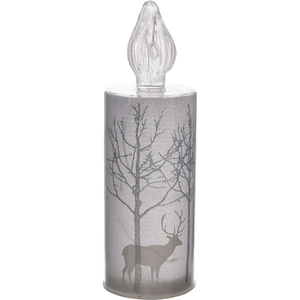 The Christmas Gift Co Silver LED Forest Scene Glass Candle Medium Image 3