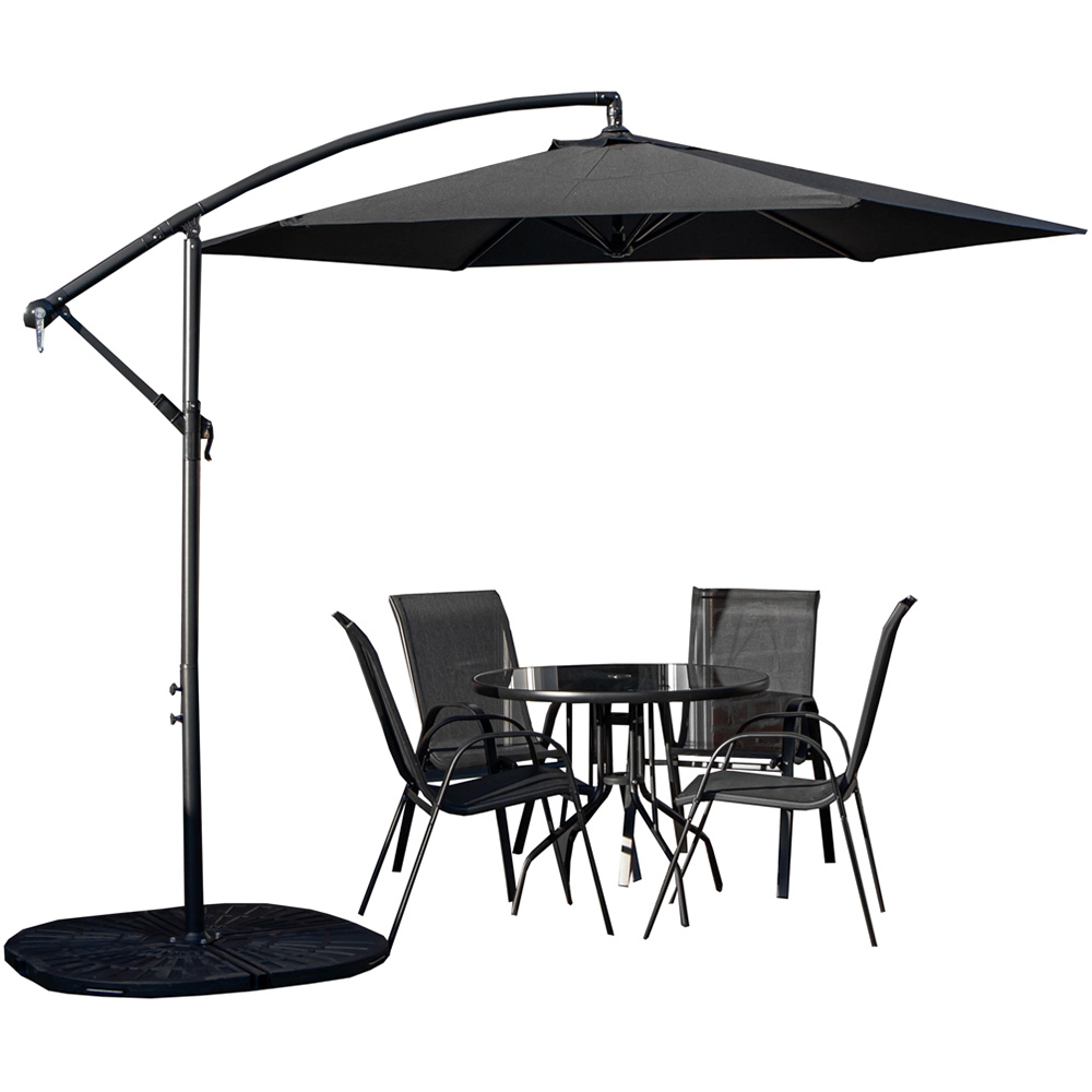 Samuel Alexander 4 Person Round Glass Top Garden Dining Set with Black Banana Parasol Image 2