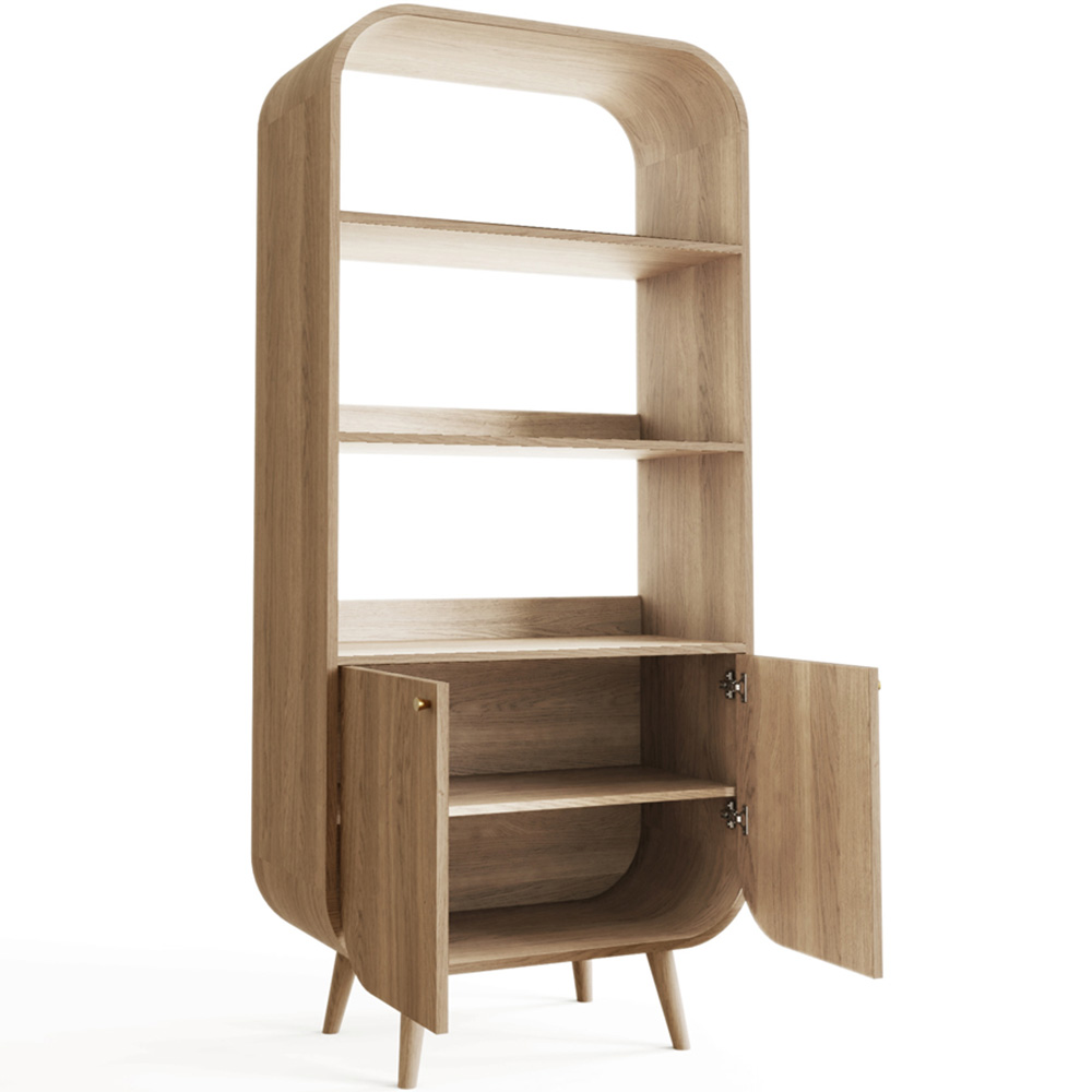 GFW Vionna 2 Door 3 Shelf Oak Mid Century Curved Display Unit Image 4