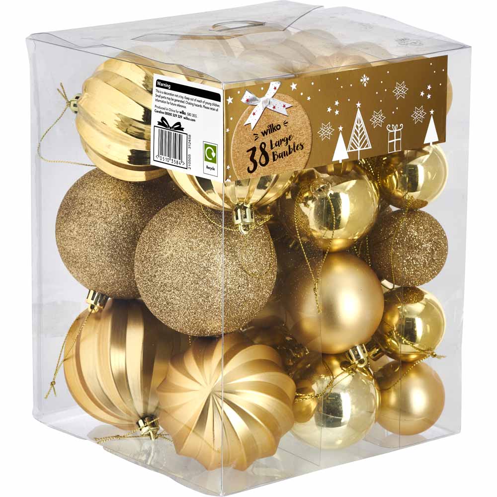 Wilko Luxe Gold Baubles Large 38 pack Image 3