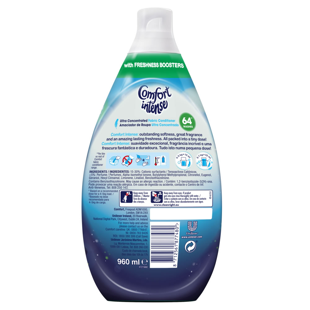 Comfort Intense Fresh Sky Fabric Conditioner 64   Washes 960ml Image 2