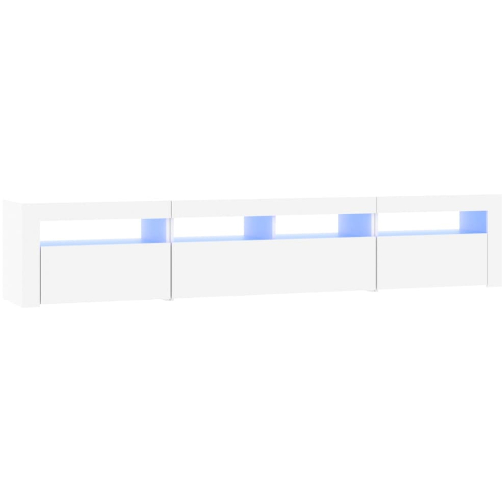 vidaXL 3 Door 4 Shelf White Wooden TV Cabinet with LED 3 Piece Image 2